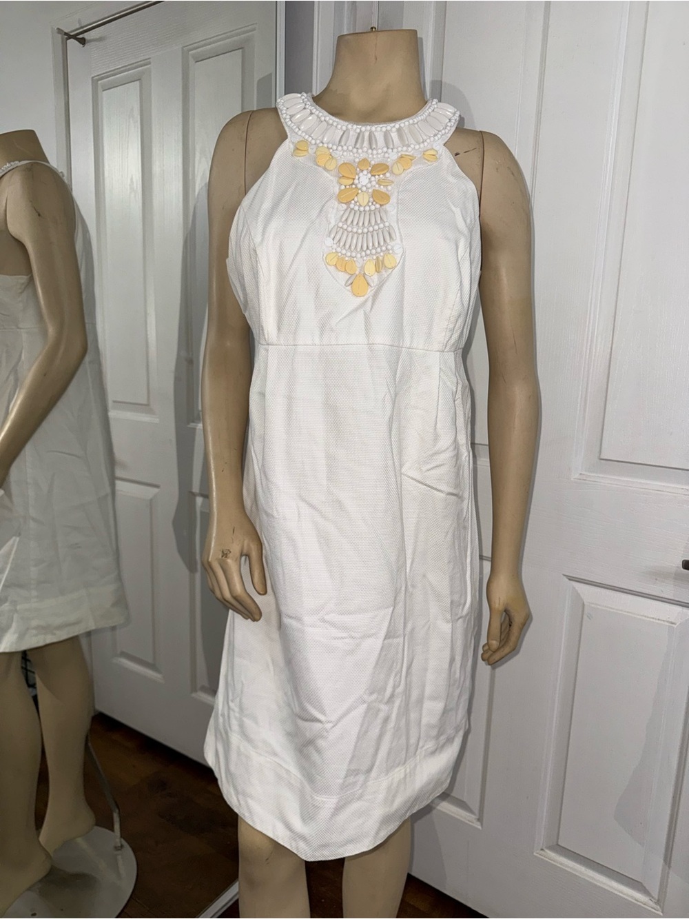 INC International Concepts White Halter Dress with Yellow Bead Detail